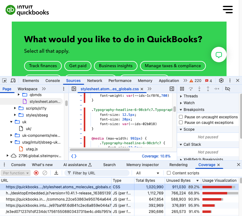 DevTools code coverage