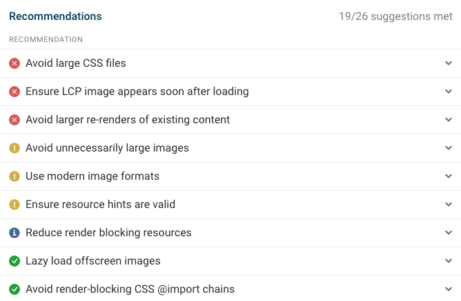 Prioritized DebugBear recommendations