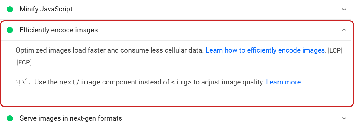 Efficiently encode images passed Lighthouse audit