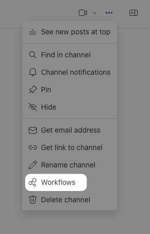 Microsoft Teams workflows in menu