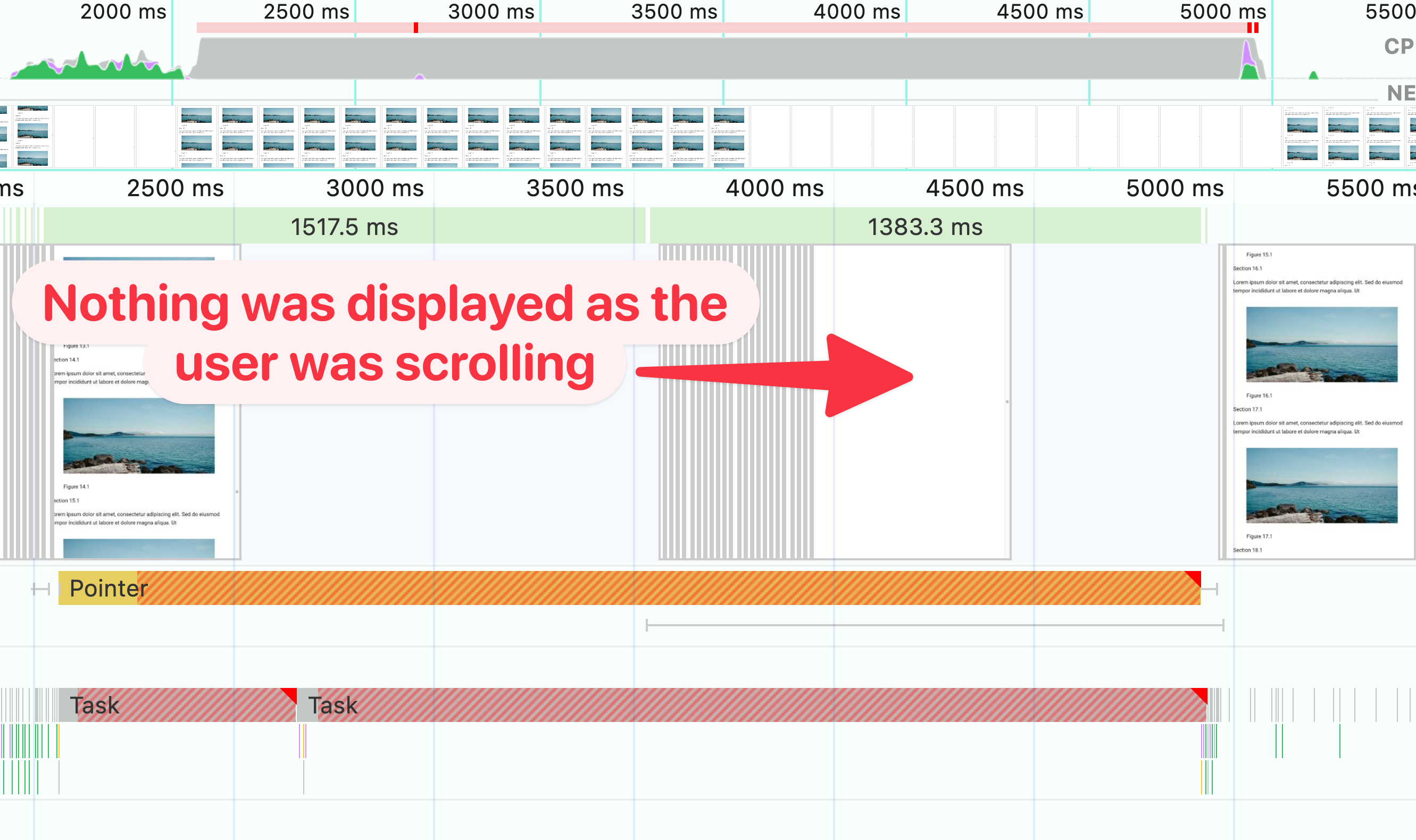 Screenshot of DevTools performance profile during scrolling