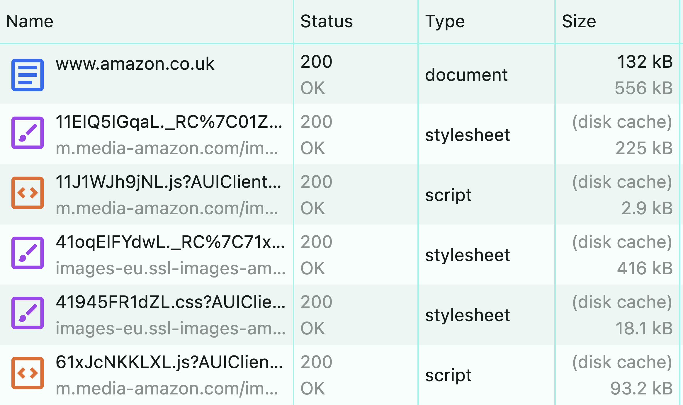 Chrome DevTools cache status