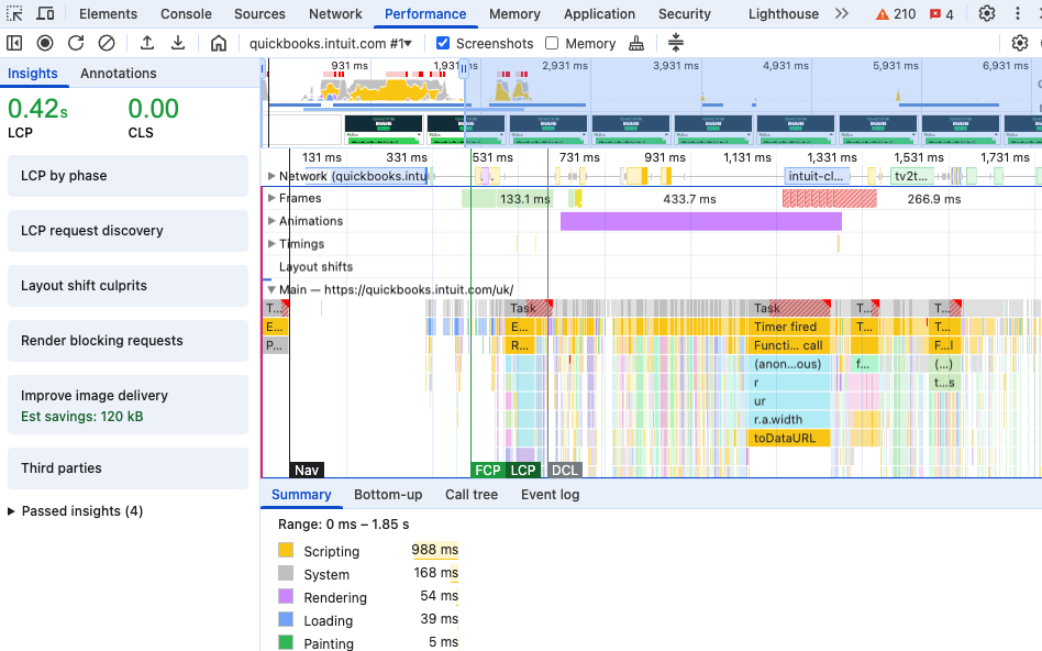 DevTools performance profile