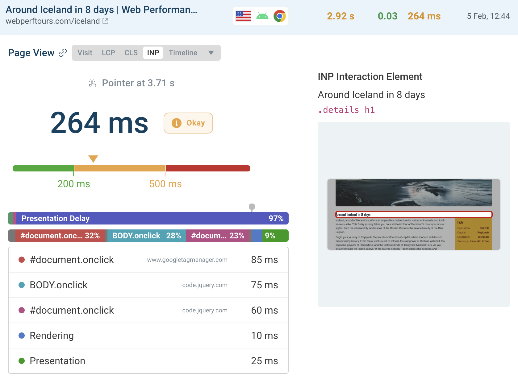 INP debugging data in DebugBear