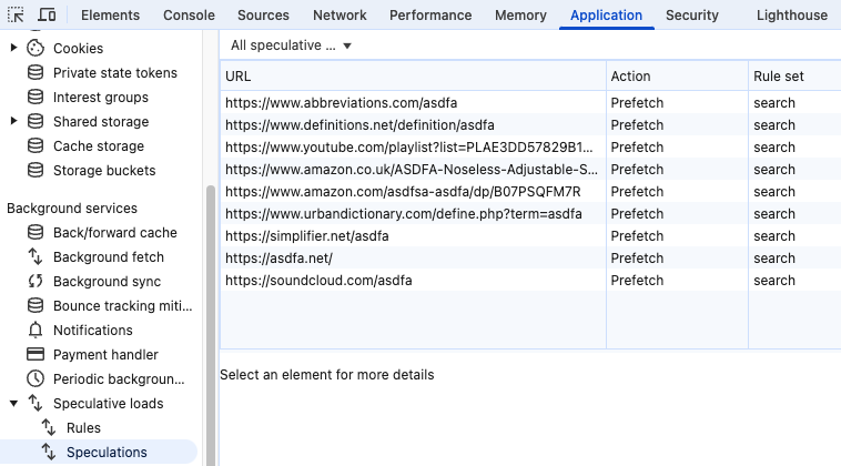 Speculation rules in Chrome DevTools