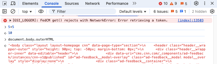 DevTools interactive console