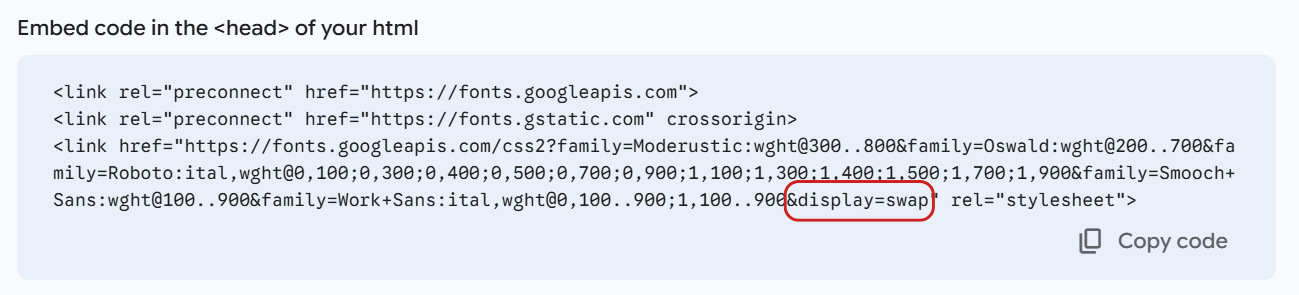 Google Fonts embed link