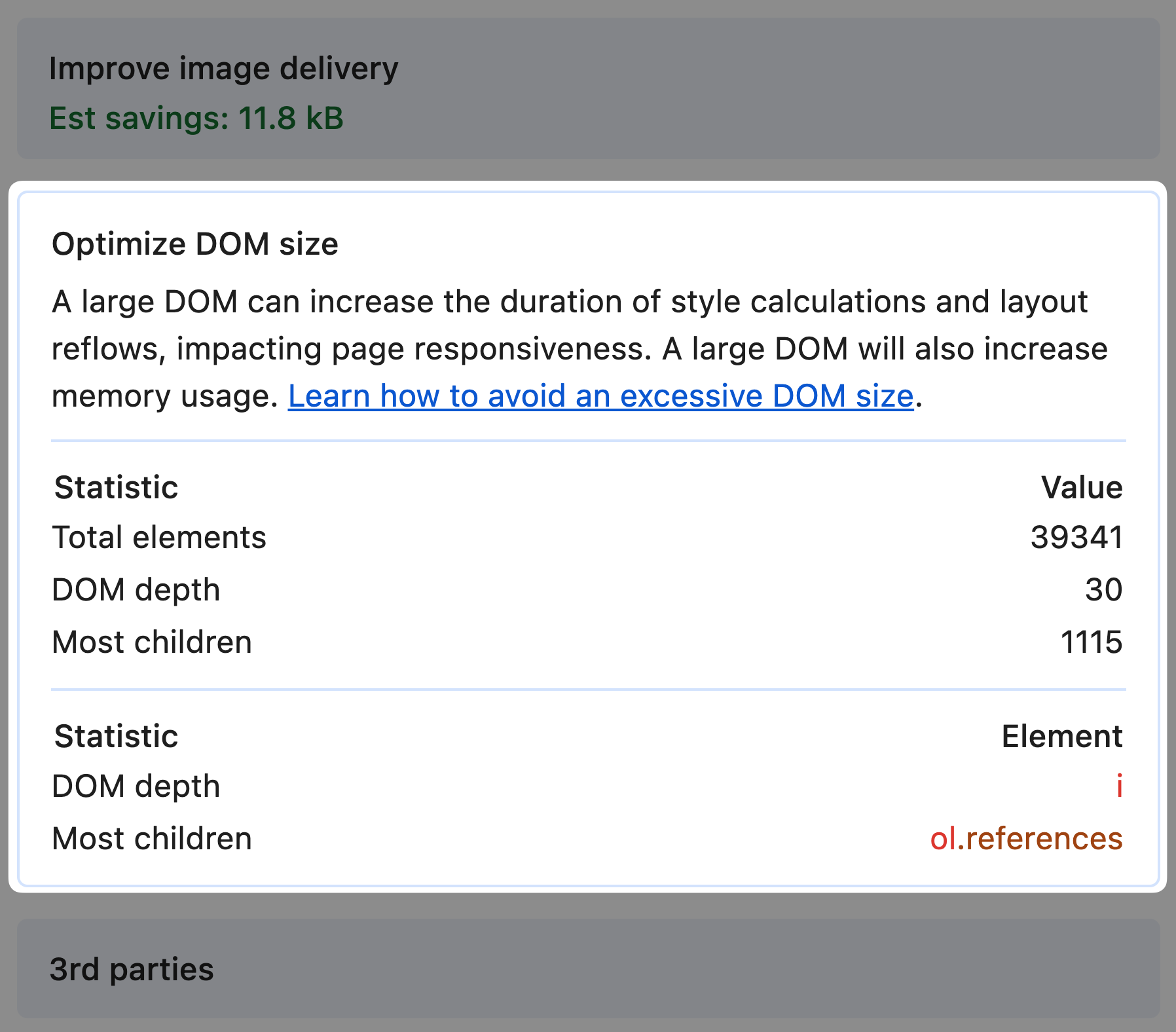 DOM Size insight