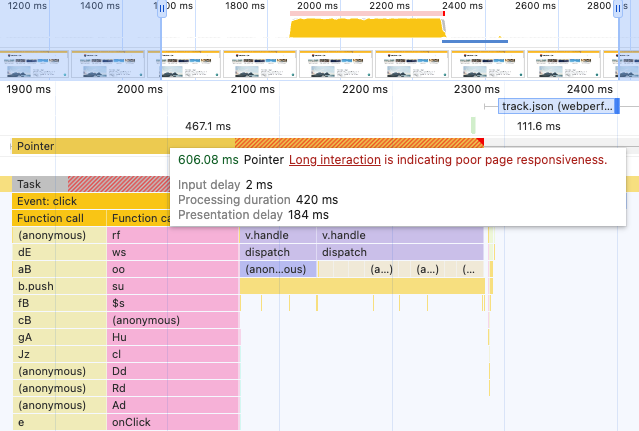 Chrome DevTools CPU processing profile