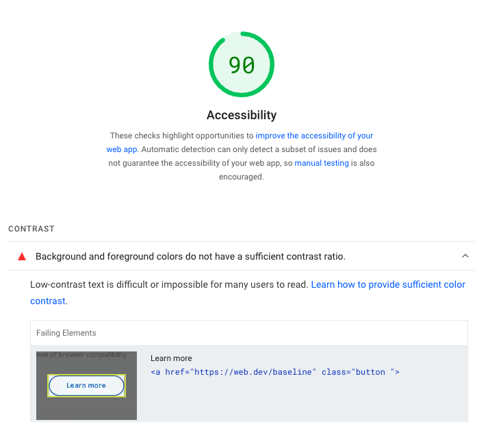 Lighthouse accessibility audit