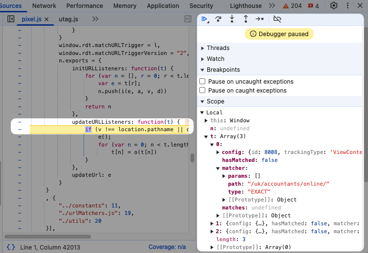 Chrome DevTools with paused execution