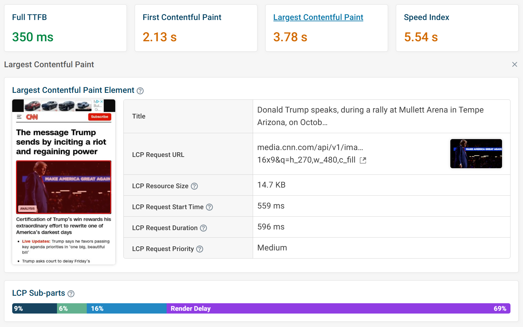 DebugBear free website speed test result LCP analysis