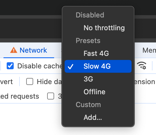 Chrome DevTools network throttling