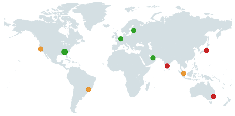 Map showing site speed across different locations