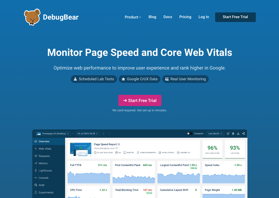 DebugBear website monitoring