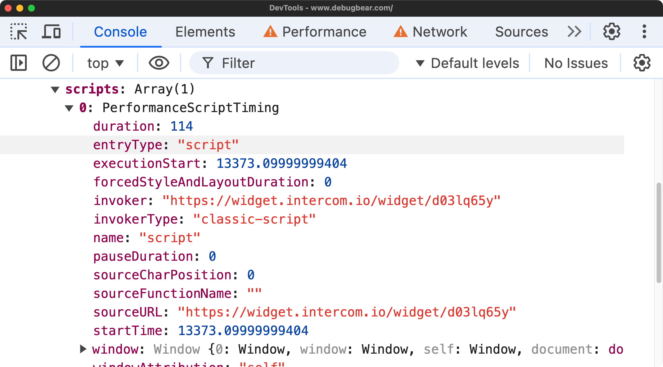 Long Animation Frame API output