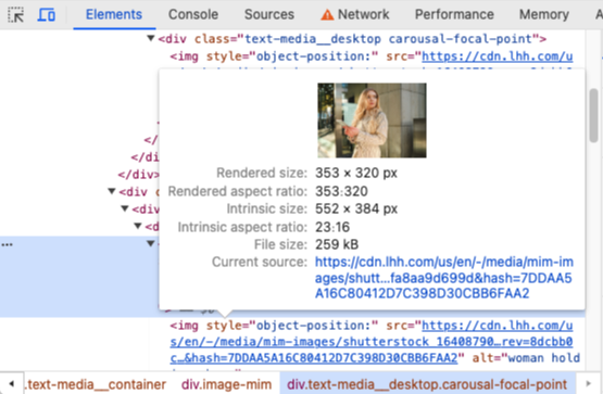 Image size in Chrome DevTools