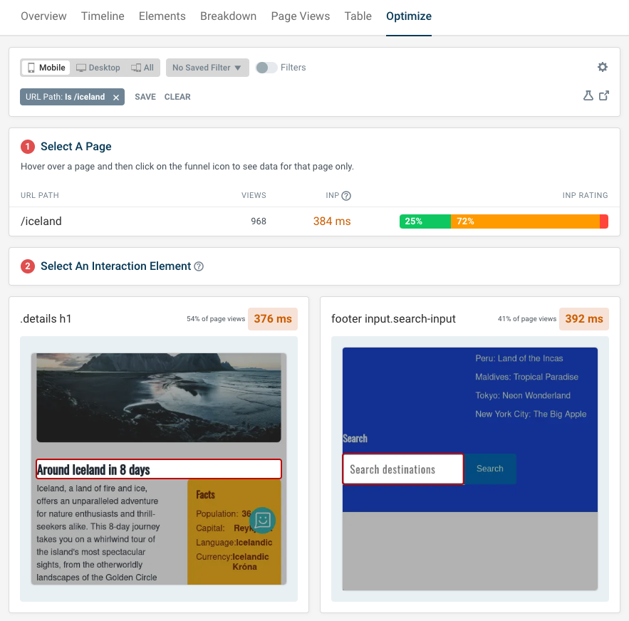 INP Optimize flow in DebugBear