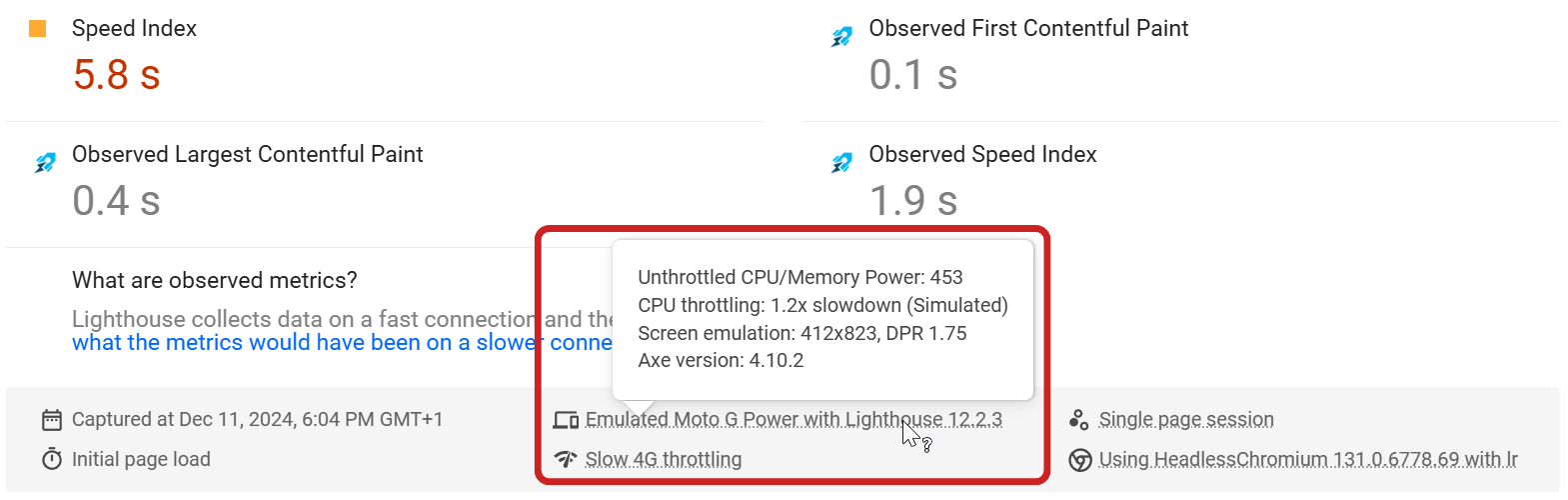 Page Speed Insights configuration