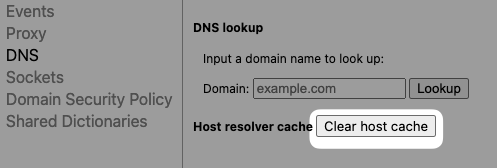 Clear host cache in Chrome