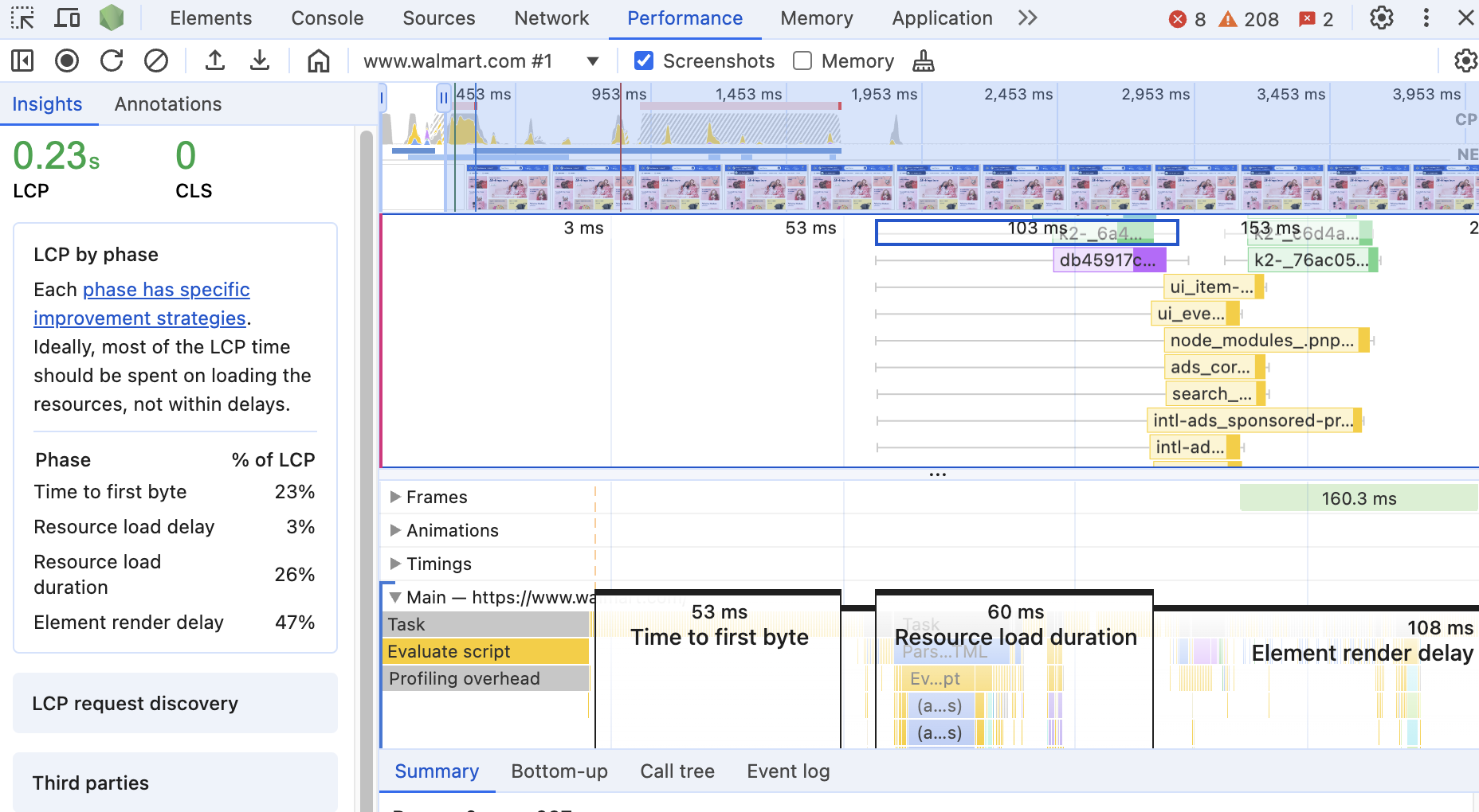 Resource load duration in Chrome DevTools