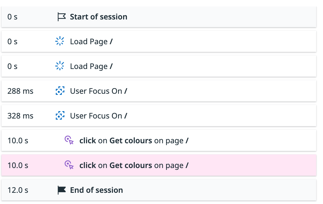 DataDog session event list