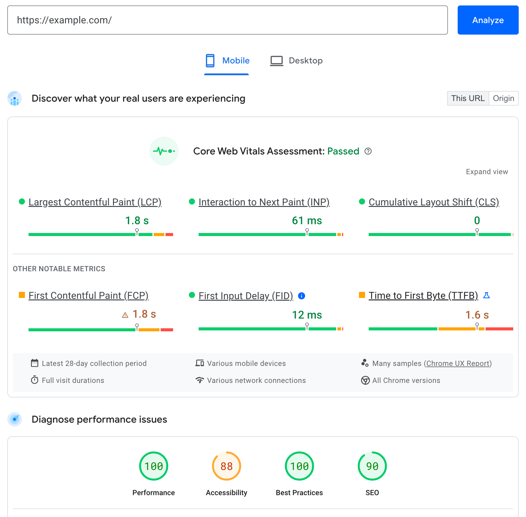 Core Web Vitals in PageSpeed Insights