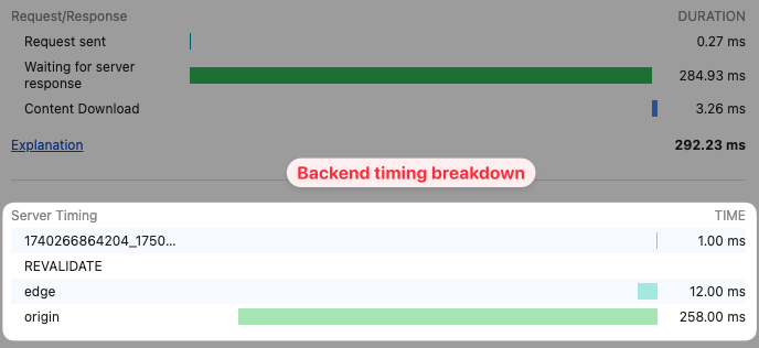 Server Timing entries in Chrome DevTools