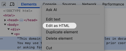 Edit as HTML in Chrome DevTools