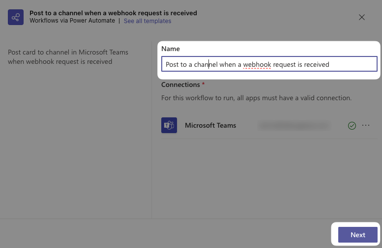 Configuring Microsoft Teams webhook