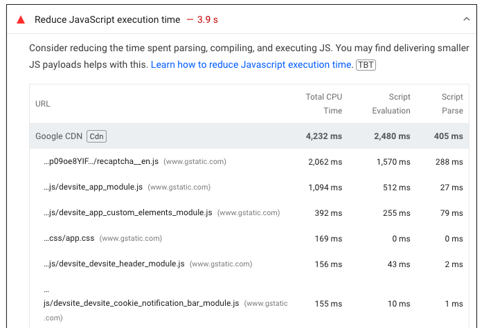 Script evaluation in the reduce JavaScript execution time audit