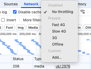 Network throttling dropdown in Chrome DevTools