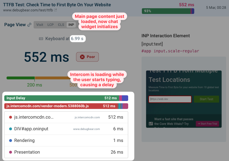 Poor INP score due to input delay from Intercom