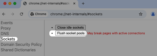 Flush socket pools in Chrome