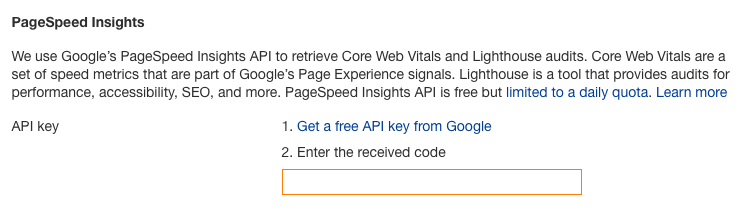 Ahrefs PageSpeed Insights API key