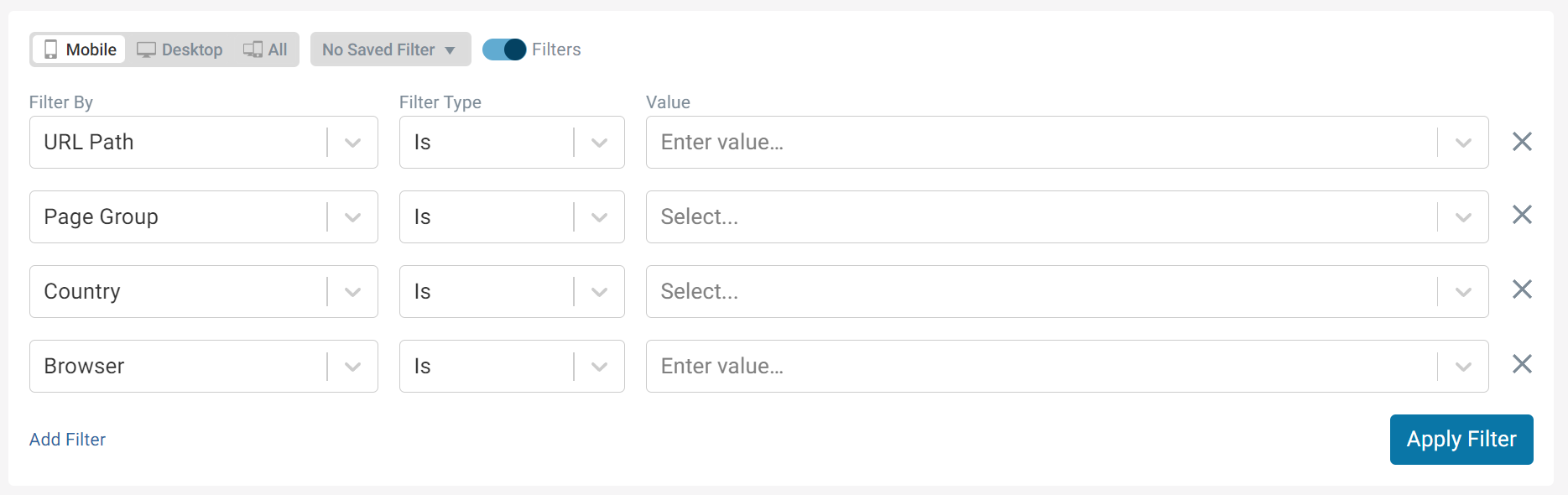 DebugBear RUM filters