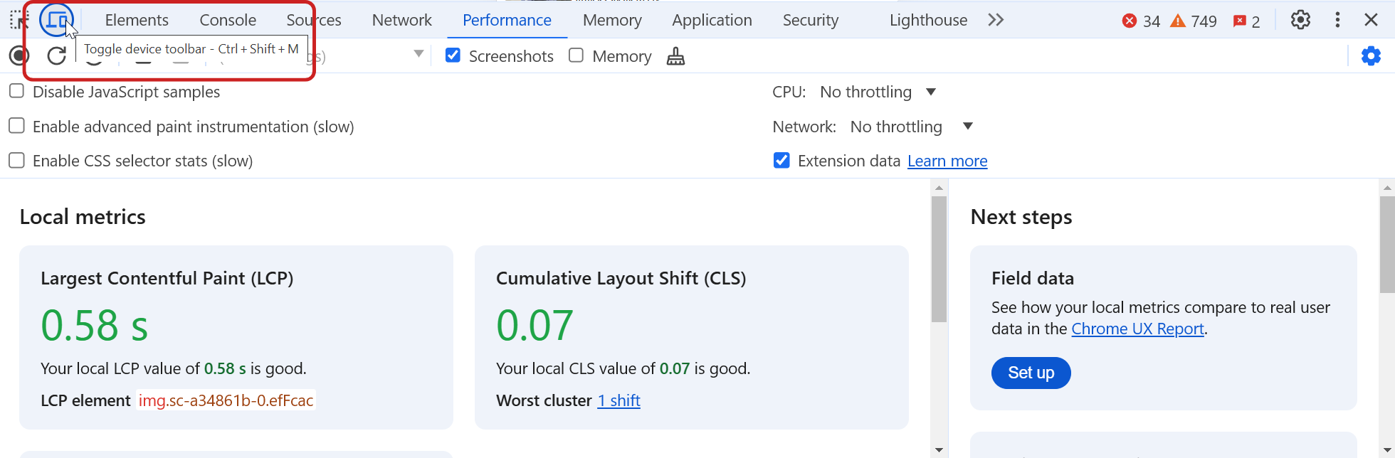 Device selection in DevTools