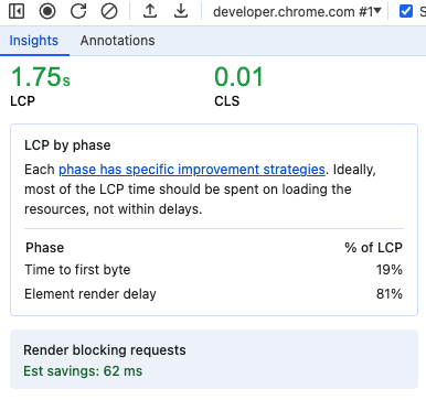 LCP subpart breakdown in Chrome DevTools