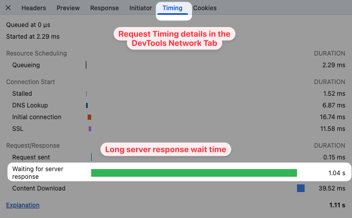 Waiting for server response in Chrome DevTools